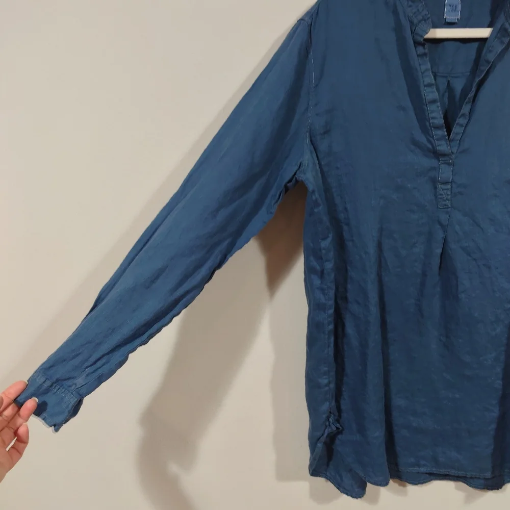 GAP 100% Linen Tunic Shirt Women XL Tall Blue Lightweight Relaxed Coastal - Picture 5 of 8